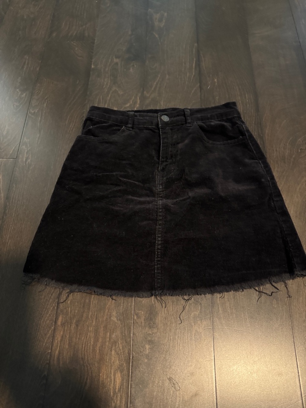 Source Unknown Black Corduroy A-Line Mini Skirt